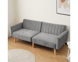 Sweiko 2-zits Bank - Slaapbank - Rubber hout poten - Verstelbare rugleuning - Grijs