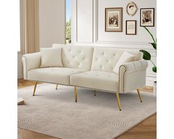 Sweiko 2 zits Slaapbank - Velvet - Verstelbare rugleuning - Metalen pootjes - Slaapfunctie - Beige