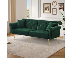 Sweiko 2 zits Slaapbank - Velvet - Verstelbare rugleuning - Metalen pootjes - Slaapfunctie - Groen