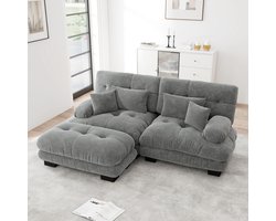 Sweiko 2-zitsbank - Chenille - Modulaire bank - 4 kussens - Met voetenbankje - Grijs