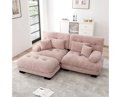 Sweiko 2-zitsbank - Chenille - Modulaire bank - 4 kussens - Met voetenbankje - Roze