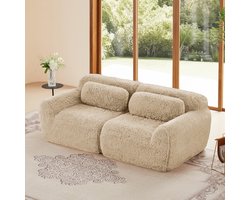 Sweiko 2-zitsbank - Pluche stof - Modulair ontwerp - Met 2 kussens - Geen montage nodig - Kaki