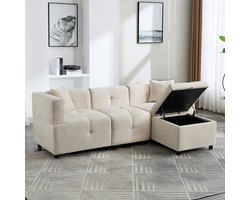 Sweiko 3-zitsbank - met Opbergruimte - Hoekbank - L-vormige bank - 2 kussens - Beige