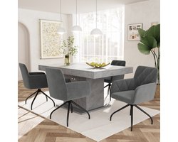 Sweiko 4-delige set van 360° Roterende Diamant Patroon Eetkamerstoelen, Kussens Fauteuils met 4-metalen poten, moderne vrijetijdsstoelen, slaapkamer en woonkamer stoelen, studio, lendensteun, fluweel, Koolgrijs(excl. tafel)