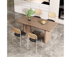 Sweiko 4-set eetkamerstoel, moderne, eenvoudige vrijetijdsstoel met vier metalen steunpoten, rotan vrijetijdsstoel, woonkamer en slaapkamer stoel (zwart en bruin)