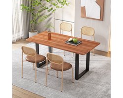 Sweiko 4-sets Stoelen, Moderne en Minimalistische Vrije Tijd Stoelen met vier metalen steunpoten, rotan vrije tijd stoelen, woonkamer en slaapkamer stoelen, Bruin(Geen tabel)