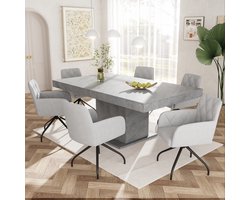 Sweiko 6 sets van 360° Roterende Diamant Patroon Eetkamerstoelen,K ussens Fauteuils met 4-metalen poten, moderne vrijetijdsstoelen, slaapkamer en woonkamer stoelen, studio, lendensteun, fluweel, Grijs(excl. tafel)