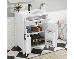 Sweiko Badkamerkast - met Keramische Wastafel - 2 Deuren - Verstelbare legplanken - Wit