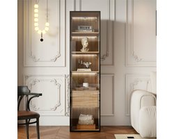 Sweiko Badkamerkast - met verlichting - 40 cm breed - 1 grote lade + 1 glazen deur - natuurlijke