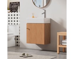 Sweiko Badkamermeubel - met wastafel - 46 cm - Hangend badmeubel - Metalen handgrepen - Bruin