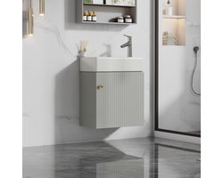 Sweiko Badkamermeubel - met wastafel - 46 cm - Hangend badmeubel - Metalen handgrepen - Grijs