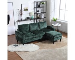 Sweiko Bank - Opbergruimte - 4-zits bank - Met hocker - Bekerhouder - Velvet - Emerald