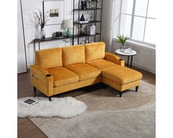Sweiko Bank - Opbergruimte - 4-zits bank - Met hocker - Bekerhouder - Velvet - Geel
