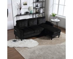 Sweiko Bank - Opbergruimte - 4-zits bank - Met hocker - Bekerhouder - Velvet - Zwart