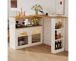 Sweiko Bar Tafel (138-193) X39X105CM, Moderne uitbreidbare bar tafel met opbergruimte, Uitbreidbare eettafel, kleine bar tafel, draaibaar, geschikt voor restaurants, met 1m lange LED strip (verstelbare kleur), Wit en natuurlijk