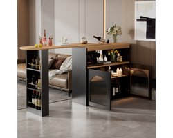 Sweiko Bar tafel (138-193) X39X105CM Moderne uitbreidbare bar tafel met opbergruimte, Uitbreidbare eettafel, kleine bar tafel, draaibaar, geschikt voor restaurants, met 1m lange LED strip (verstelbare lichtkleur), Zwart