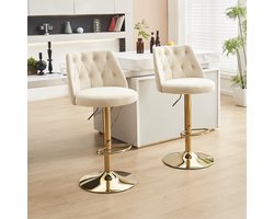 Sweiko Barkruk - Set van 2 - 360° draaibaar - In hoogte verstelbaar - Velvet - Beige