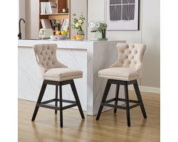 Sweiko Barkruk - Set van 2 - Draaibare stoelen - Houten poten - Velvet - Beige