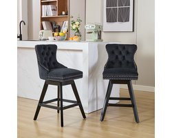 Sweiko Barkruk - Set van 2 - Draaibare stoelen - Houten poten - Velvet - Zwart