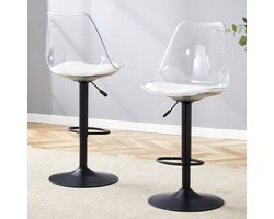 Sweiko Barkruk - Set van 2 - In hoogte verstelbaar - Kunststof rugleuning - Kunstleren zitting - Metalen poten - 360° draaibaar - Zwart