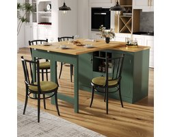 Sweiko Bartafel - Eettafel - Uitschuifbaar 120-180 cm - 360° draaibaar - Wijnrek - 2 lades - Groen
