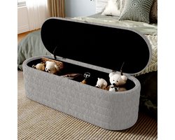 Sweiko Bedbank - met opbergruimte - Gestoffeerde poef - Bankenkruk - Teddy - Grijs