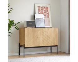 Sweiko Bijzettafel - 2 deuren - Metalen poten - 75 x 100 x 40 cm - Houtnerf