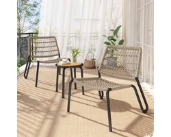 Sweiko Bistroset 3-delige - Balkon meubelsets - Massief houten tafelblad - Beige