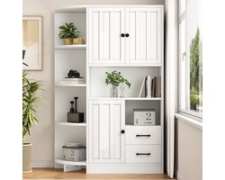 Sweiko Boekenkast - Hoekkast - 2 laden - Vitrinekast - 14 opbergvakken - Dressoir - Wit