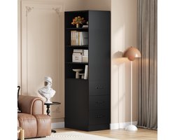 Sweiko Boekenkast - Vitrinekast - 180 cm hoog - 3 laden - Verstelbare planken - Zwart
