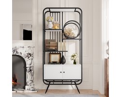 Sweiko Boekenplank - met Opbergkast - 3 Planken - Metalen poten - Wit + zwart