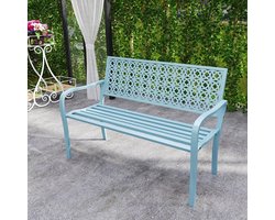 Sweiko Buitenbank - Stalen Tuinbank - Uitgesneden rugleuning - Met armleuningen - Zitplaatsen 2 - Blauw
