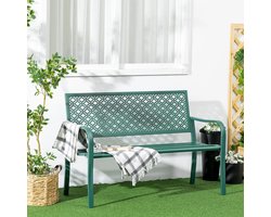 Sweiko Buitenbank - Stalen Tuinbank - Uitgesneden rugleuning - Met armleuningen - Zitplaatsen 2 - Groen