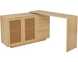 Sweiko Bureau - L-vormige hoektafel - Rotan deur - Opbergkast - Geen stoel - Natuurlijke