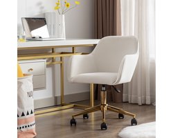 Sweiko Bureaustoel - Hoogte verstelbaar - Velvet - Gouden stoelpoten - Wit
