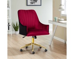 Sweiko Bureaustoel, Hoogte Verstelbare Draaistoel, Fluwelen Stoffen Cosmetische Stoel, Fauteuil voor Slaapkamer en Studie, Rood
