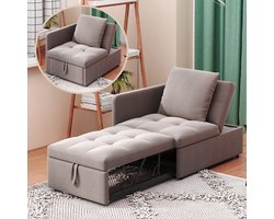 Sweiko Chaise longue - 3 in 1 Fauteuil - Verstelbare rugleuning - Linnen - Grijs