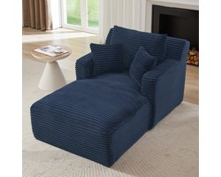 Sweiko Chaise longue - Fauteuil - Corduroy - Eenpersoonsbank - Met kussen - Geen montage nodig - Blauw