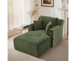 Sweiko Chaise longue - Fauteuil - Corduroy - Eenpersoonsbank - Met kussen - Geen montage nodig - Groen