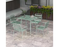 Sweiko Dining loungeset - Tuin Eettafel - 4 Fauteuil - Staal - Groen