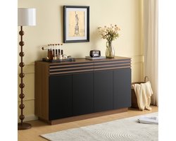 Sweiko Dressoir - 150 x 40 x 85 cm - Houteffect look - 2 laden - 4 deuren - Bruin + Zwart