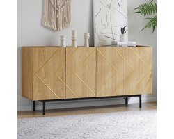 Sweiko Dressoir - 4 deuren - Metalen poten - Houtnerfafwerking - 78 x 160 x 40 cm - Natuurlijke