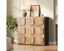 Sweiko Dressoir - Dubbele deur - Houtnerfafwerking - Halmeubel - Zwart + Naturel