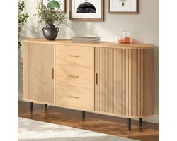 Sweiko Dressoir - Halmeubel - 3 lades - Schuifdeuren - Metalen handgrepen - Metalen poten - Natuurlijke