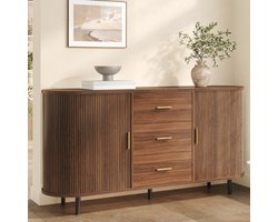 Sweiko Dressoir - Halmeubel - 3 lades - Schuifdeuren - Metalen handgrepen - Metalen poten - Walnootkleurig