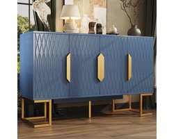 Sweiko Dressoir - Halmeubel - 4 deuren - Verstelbare planken - Metalen poten - Blauw