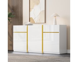 Sweiko Dressoir - Halmeubel - Hoogglans - Drie deuren - 2 lades - Gouden details - Wit