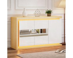 Sweiko Dressoir - Halmeubel - Hoogglans - LED-verlichting - Glazen deuren - 140 x 40 x 84 cm - Wit