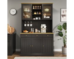 Sweiko Dressoir - Keukenkast - Glazen deuren - Met bekerhouders - 3 lades - Oplaadpoorten - Zwart