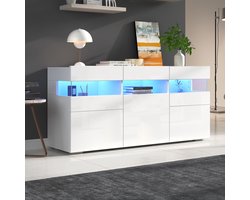 Sweiko Dressoir - LED-verlichting - Hoogglans - Acryldeuren - Opbergplanken - Halmeubel - Wit